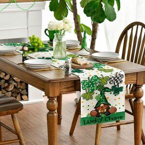 Artoid Mode Gnome Lucky Charm Shamrocks St. Patrick's Day Table Runner